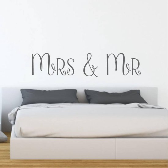 Muursticker Mrs & Mr - Donkergrijs - 160 x 35 cm - slaapkamer alle