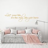 Muursticker Love Your Life, It’s The Only Life You Have. -  Goud -  160 x 40 cm  -  alle muurstickers  woonkamer  slaapkamer  engelse teksten - Muursticker4Sale