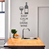 Muursticker Keep Calm And Drink Wine - Donkergrijs - 48 x 120 cm - engelse teksten woonkamer keuken