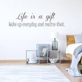 Muursticker Life Is A Gift -  Donkergrijs -  160 x 44 cm  -  slaapkamer  engelse teksten  alle - Muursticker4Sale