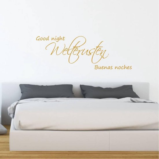 Muursticker Welterusten Good Night Buenas Noches - Goud - 120 x 42 cm - taal - nederlandse teksten taal - engelse teksten slaapkamer alle