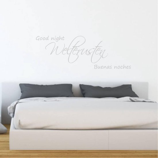 Muursticker Welterusten Good Night Buenas Noches - Zilver - 160 x 56 cm - slaapkamer alle