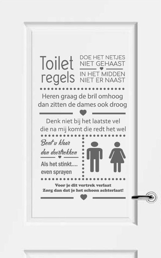Muursticker Toiletregels - Donkergrijs - 40 x 66 cm - nederlandse teksten toilet raam en deur stickers - toilet