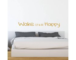 Muursticker Wake up & be Happy - Goud - 120 x 16 cm slaapkamer