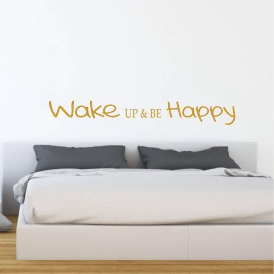 Muursticker Wake Up & Be Happy - Goud - 120 x 16 cm - slaapkamer alle