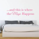 Muursticker This Is Where The Magic Begins -  Roze -  120 x 32 cm  -  slaapkamer  engelse teksten  alle - Muursticker4Sale