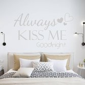 Muursticker Always Kiss Me Goodnight Met Hartjes -  Zilver -  160 x 96 cm  -  slaapkamer  engelse teksten  alle - Muursticker4Sale