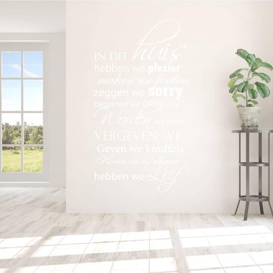 Muursticker In Dit Huis Hebben We Plezier.. - Wit - 179 x 100 cm - woonkamer alle