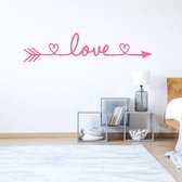 Muursticker Love Met Hartje -  Roze -  160 x 37 cm  -  slaapkamer  woonkamer  alle - Muursticker4Sale