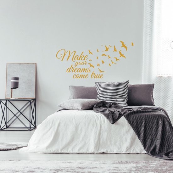 Muursticker Make Your Dreams Come True - Goud - 120 x 57 cm - taal - engelse teksten alle muurstickers slaapkamer