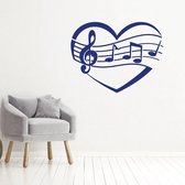 Muziek Noten In Hart -  Donkerblauw -  60 x 45 cm  -  alle muurstickers  baby en kinderkamer  woonkamer - Muursticker4Sale