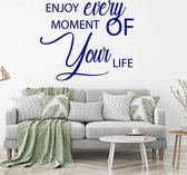 Muursticker Enjoy Every Moment Of Your Life -  Donkerblauw -  140 x 120 cm  -  engelse teksten  slaapkamer  woonkamer  alle - Muursticker4Sale