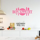 Muursticker Bon Appetit Met Bestek - Roze - 120 x 53 cm - keuken