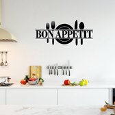 Muursticker Bon Appetit Met Bestek - Zwart - 80 x 35 cm -  keuken