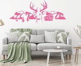 Muursticker Herten Met Bergen Bomen En Huis - Roze - 120 x 51 cm - woonkamer slaapkamer dieren