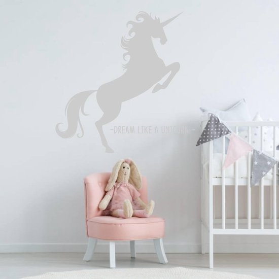 Muursticker Unicorn - Zilver - 80 x 80 cm - baby en kinderkamer - muursticker dieren slaapkamer alle muurstickers baby en kinderkamer