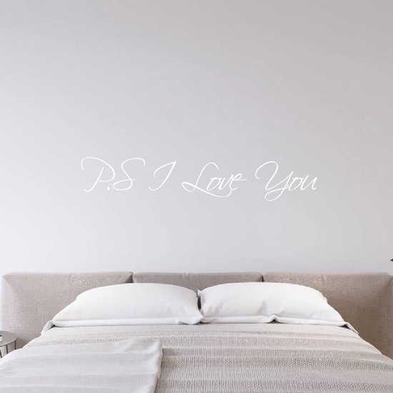 Muursticker P.S I Love You - Wit - 80 x 15 cm - woonkamer slaapkamer engelse teksten