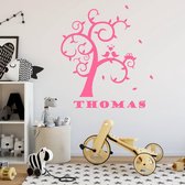 Muursticker Boom Met Vogels En Naam -  Roze -  120 x 109 cm  -  baby en kinderkamer  naam stickers  alle  dieren - Muursticker4Sale