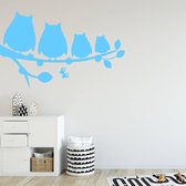 Muursticker Uilen Op Tak -  Lichtblauw -  100 x 64 cm  -  baby en kinderkamer  slaapkamer  alle muurstickers  dieren - Muursticker4Sale