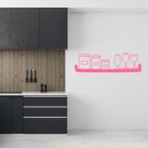 Muursticker Plank Met Potten En Wijnglazen - Roze - 80 x 23 cm - keuken