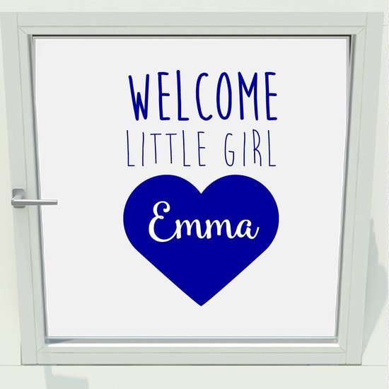 Geboorte Sticker Welcome Little Girl Met Naam - Donkerblauw - 40 x 61 cm - raam en deur stickers - geboorte stickers
