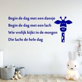 Muursticker Begin De Dag Met Een Dansje Begin De Dag Met Een Lach Wie Vrolijk Kijkt In De Morgen Die Lacht De Hele Dag -  Donkerblauw -  160 x 64 cm  -  baby en kinderkamer  alle m