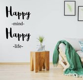 Muursticker Happy Mind Happy Life - Geel - 35 x 60 cm - engelse teksten slaapkamer woonkamer bedrijven