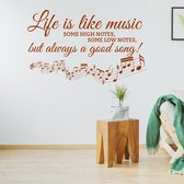 Muursticker Life Is Like Music -  Bruin -  120 x 80 cm  -  alle muurstickers  slaapkamer  woonkamer - Muursticker4Sale