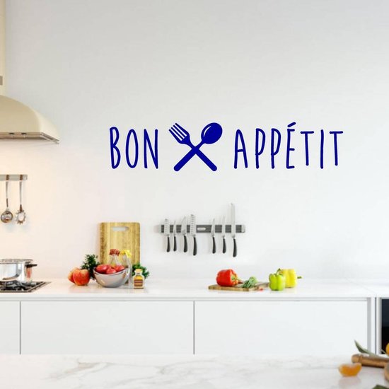 Muursticker Bon Appétit - Donkerblauw - 120 x 26 cm - franse teksten keuken