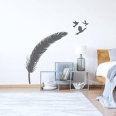 Muursticker Veer Met Vogels -  Donkergrijs -  120 x 120 cm  -  woonkamer  slaapkamer  baby en kinderkamer  alle  dieren - Muursticker4Sale