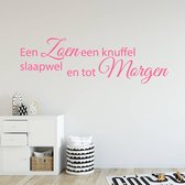 Muursticker Een Zoen Een Knuffel Slaapwel En Tot Morgen - Roze - 120 x 36 cm - baby en kinderkamer nederlandse teksten