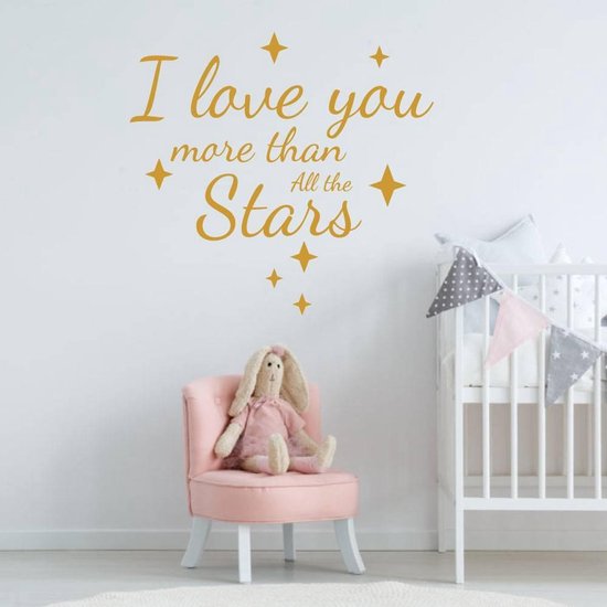 Muursticker I Love You More Than All The Stars - Goud - 40 x 42 cm - baby en kinderkamer - teksten en gedichten baby en kinderkamer alle