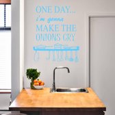 Muursticker Onions Cry - Lichtblauw - 40 x 48 cm - engelse teksten keuken