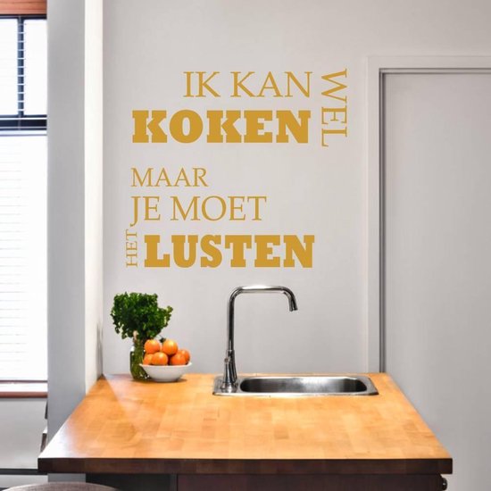 Muursticker Ik Kan Wel Koken - Goud - 60 x 55 cm - keuken alle