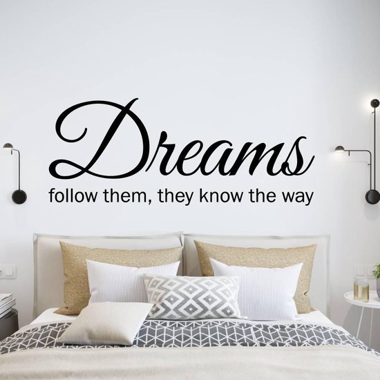 Foto: Muursticker dreams follow them they know the way zwart 80 x 33 cm slaapkamer engelse teksten