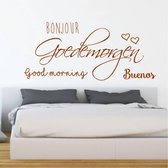 Slaapkamer Muursticker Bonjour Goedemorgen Good Morning Buenos -  Bruin -  120 x 58 cm  -  nederlandse teksten  slaapkamer  alle - Muursticker4Sale