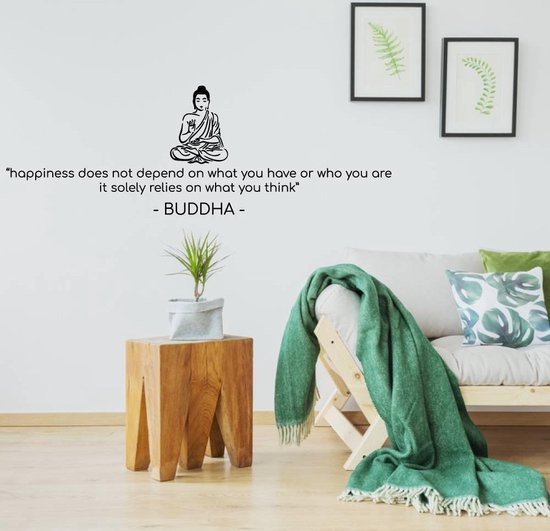Muursticker Happiness Does Not Depend On What You Have Or Who You Are It Solely Relies On What You Think - Geel - 120 x 40 cm - woonkamer engelse teksten slaapkamer