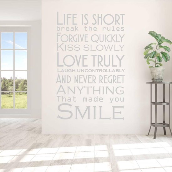 Muursticker Life Is Short Break The Rules - Zilver - 100 x 156 cm - woonkamer alle