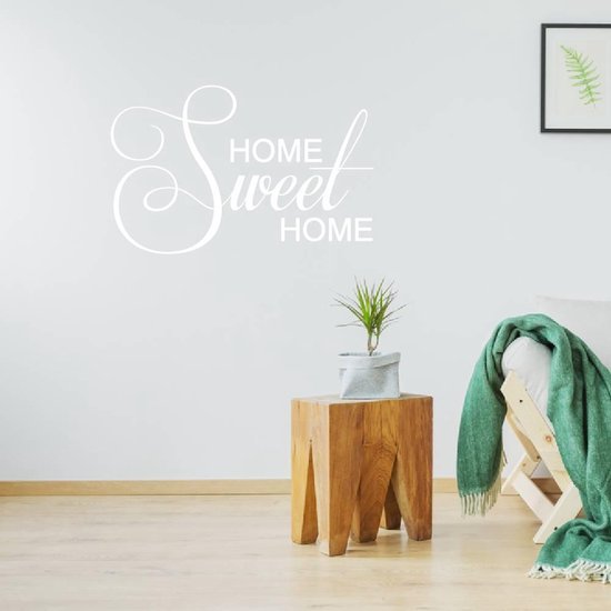 Muursticker Home Sweet Home - Wit - 60 x 40 cm - woonkamer engelse teksten