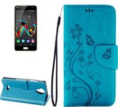 Pressed Flowers Horizontale Flip Leather Case voor Wiko U Feel Lite, met magnetische gesp & houder & kaartsleuven & portemonnee (blauw)