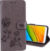 Voor Xiaomi Redmi 5 Plus Rose reliÃ«f horizontale flip milieu PU lederen tas met houder & kaartsleuven & portemonnee (grijs)