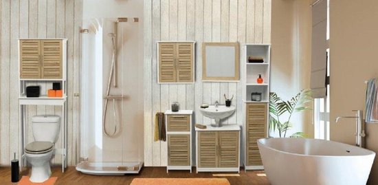 Meuble de salle de bain d'angle Stockholm avec porte et étagère - 30x30x118  cm - Blanc | bol