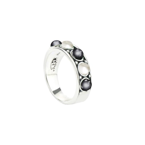 Symbols 9SY 0060 54 Zilveren Ring - Maat 54 - Parel - Grijs - Wit - Geoxideerd