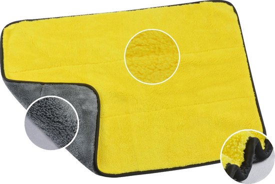 Auto droogdoek autodroogdoek (watermagneet) 45 x 38 cm droogdoek auto geel/grijs 1100 Gsm extra dik