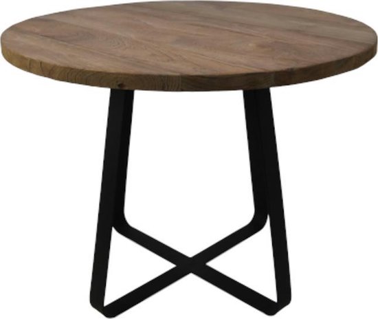aankleden Plak opnieuw virtueel Teak houten industriële salontafel rond 'Jackson' ⌀50cm - Zwart bruine  tafel | bol.com