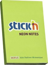 Stick'n sticky notes - 76x51mm, neon groen, 100 memoblaadjes