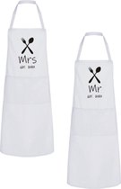 Go Mama® - Bruiloft cadeau - Trouwen - Huwelijkscadeau - Keukenschort Mrs. Mr. est. 2020 bruiloft cadeau - Keukenschort Dames en Heren - One Size - Wit