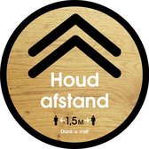 Pijl sticker, Houd afstand 1,5 meter vloersticker rond Ø 20 cm. Corona / COVID-19 Houtlook