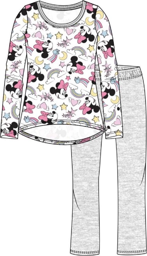 Minnie mouse pyjama - wit - grijs - maat 128 / 8 jaar