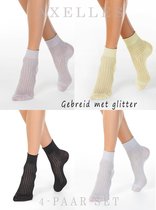 4-PAAR Stijlvolle sokken, glitter, gebreid patroon, 38/39 (25)
